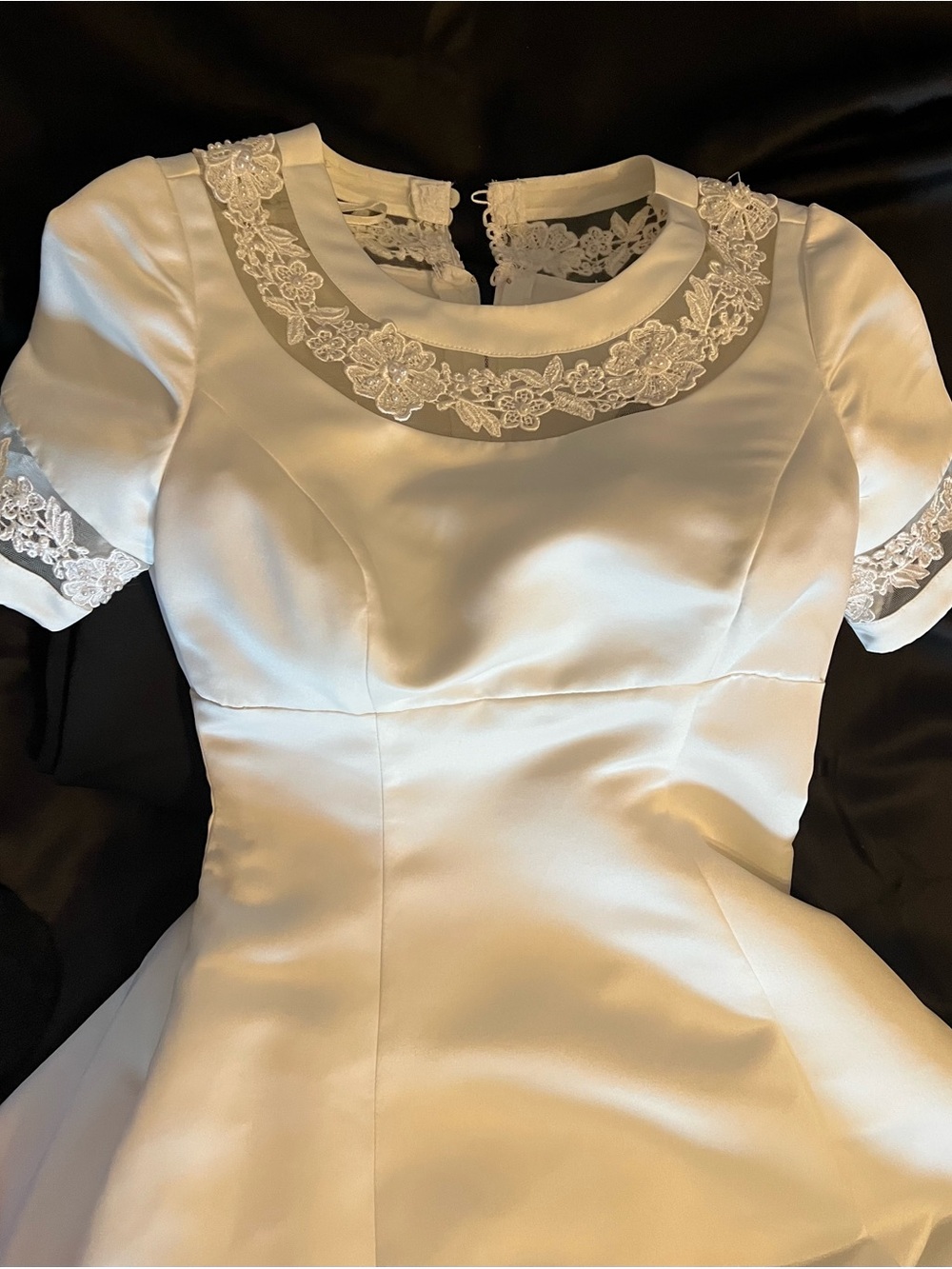 Elegant White Lace-Trim Fit & Flare Dress